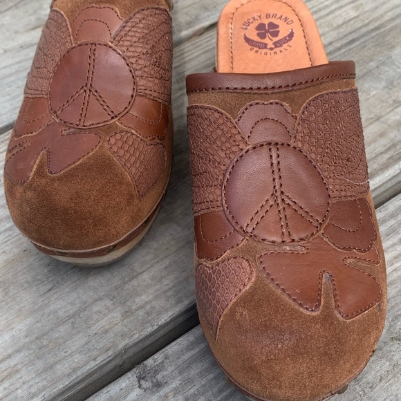 Lucky Brand Women's LK-Lilac Brown Leather Peace Suede Slip On Clogs Sz 9.5M - Picture 5 of 10